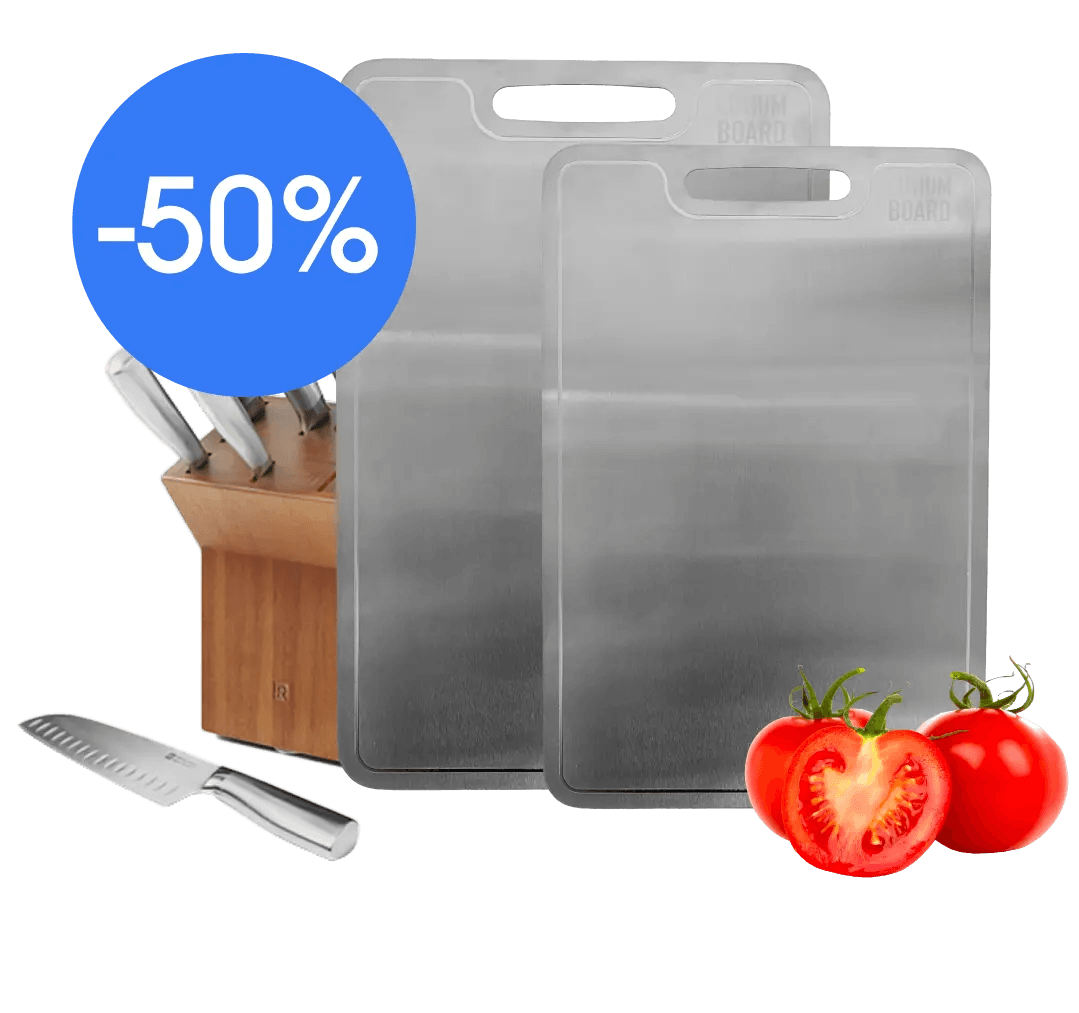 single titanium cutting board product render on clean white background, premium kitchenware photogra