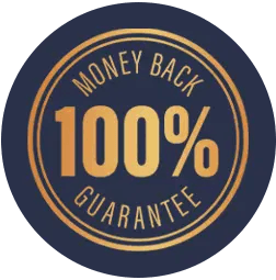 circular metallic gold and silver warranty guarantee seal badge with a shield icon, premium embossed